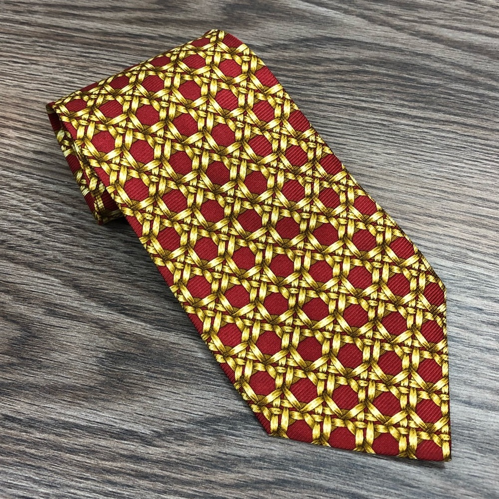 Rochas Red & Gold Basketweave Pattern Tie